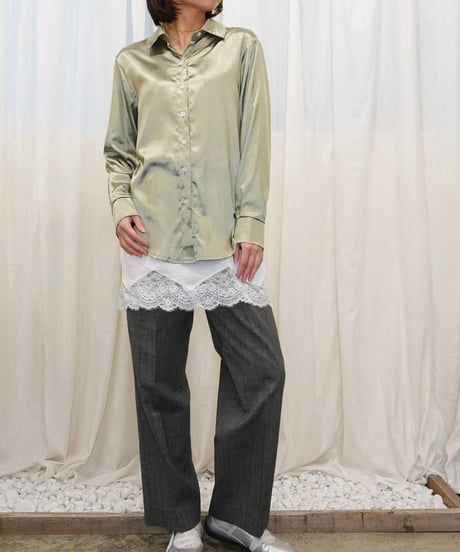 Champagne-colored glossy satin blouse