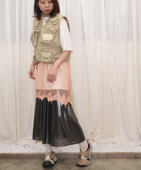 Dark Silver Metallic Gathered Midi Skirt