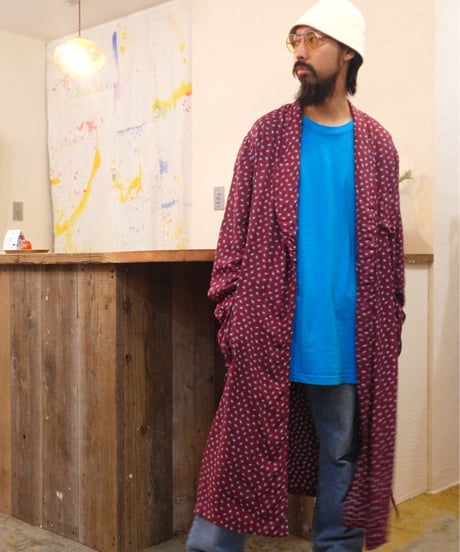 50-60s Small geometric pattern rayon gown