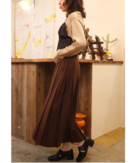 70s-80s Brown Wool Pleated Skirt