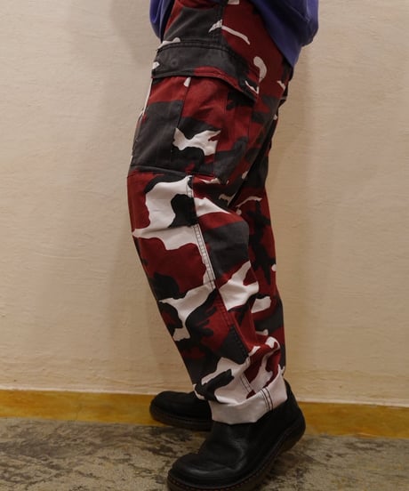 Red×Black×White Camouflage Cargo Pants