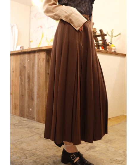 70s-80s Brown Wool Pleated Skirt