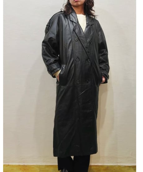 80s-90s Black All Leather Trench coat