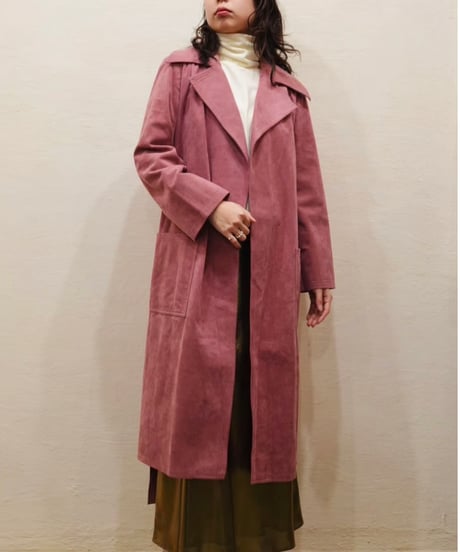 Fake Suede Leather Long Coat