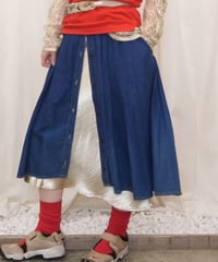 90s Button-Front Denim Pleated Skirt