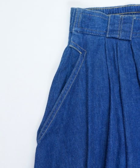 90s Button-Front Denim Pleated Skirt
