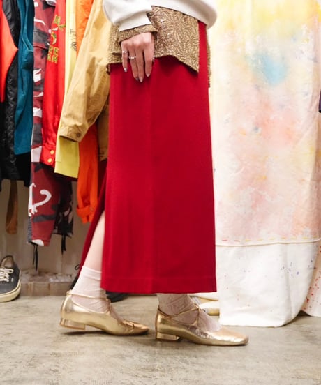 90s Red Wool Straight Skirt