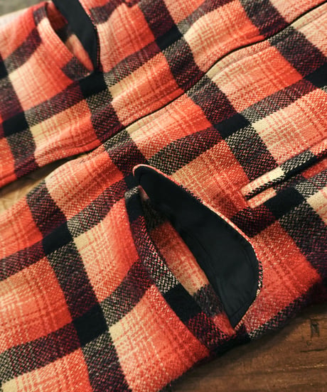 50-60s Red base check Wool Long type Sport jacket