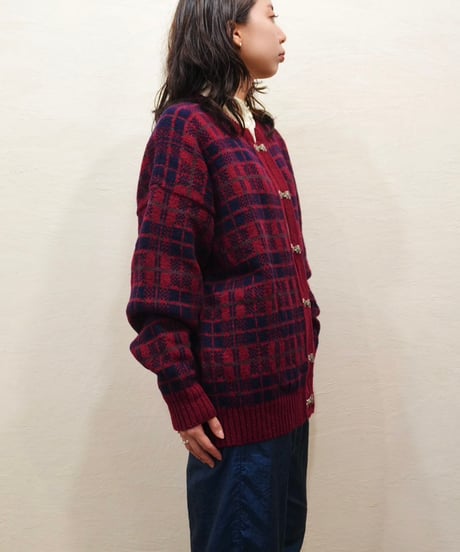 70s-80s Cherry Red Checkered Nordic Cardigan