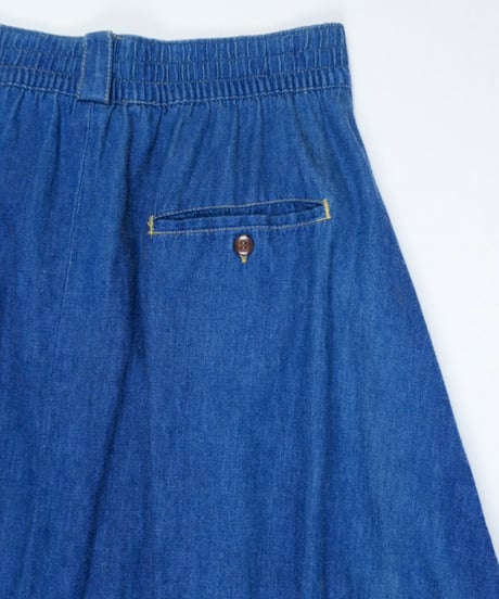 90s Button-Front Denim Pleated Skirt