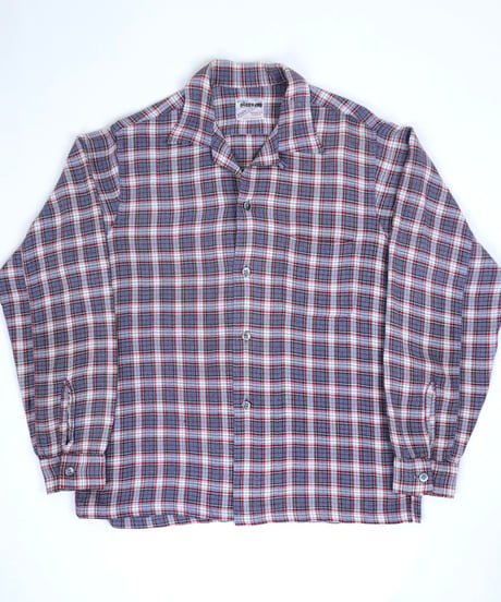 60s 『Milliken's』 Open-collar rayon check shirt / size M