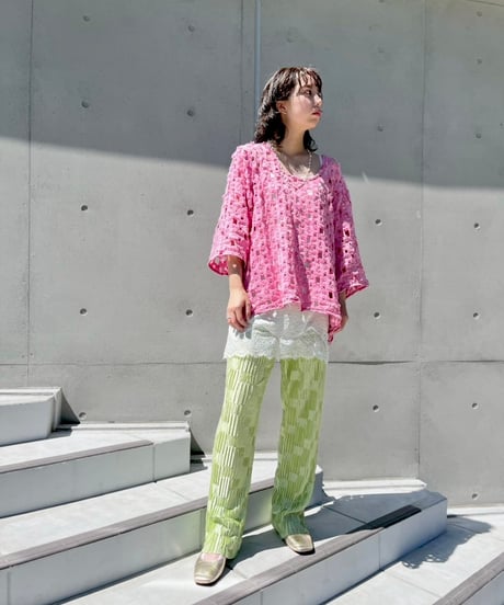 Pink Denim Damage Tops