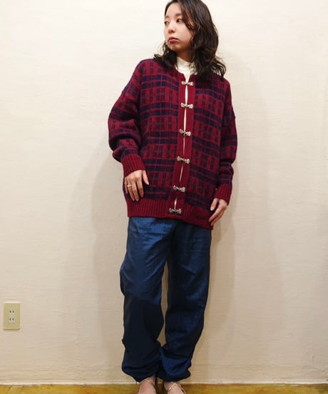 70s-80s Cherry Red Checkered Nordic Cardigan