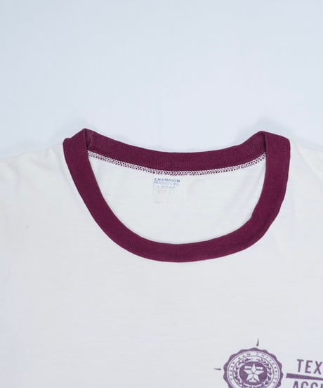 60-70s "Champion Products Tag" Texas A&M Compass Logo Ringer T-Shirt / size L