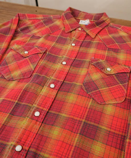 60s 『Wrangler』 Red-based check western shirt / size 16½