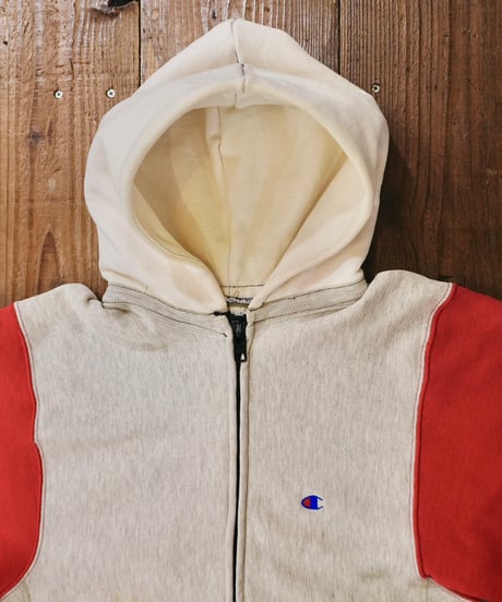 90s 『Champion』 "REVERSE WEAVE" Crazy Pattern Custom Full Zip Sweat HoodieHoodie / size XL