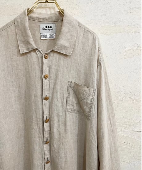 90s 『FLAX』 Light beige Linen shirt