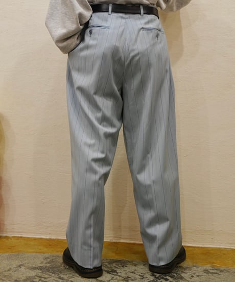 Light blue × Purple Striped Two-pleat Wide slacks
