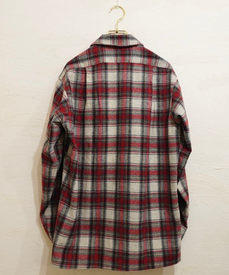 70s 『Pendleton』 Red base check Open collar Wool shirt /size S