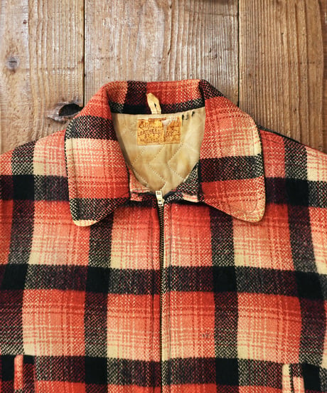 50-60s Red base check Wool Long type Sport jacket
