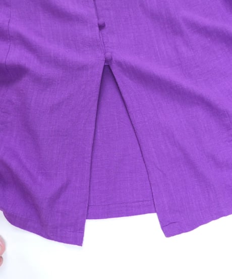 Purple Button Front Puff Sleeve Dress