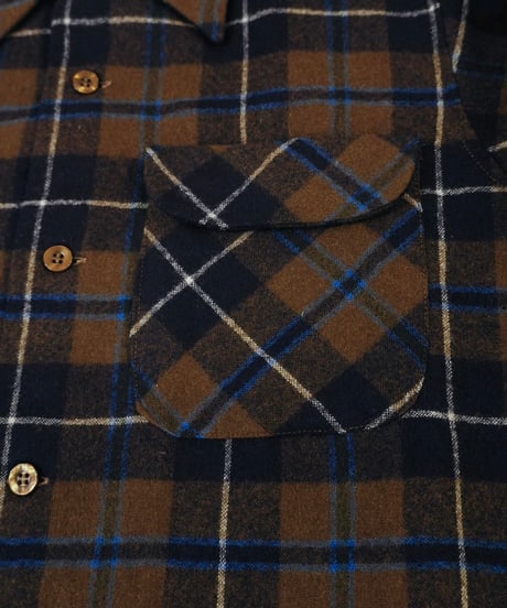 70’s 『Pendleton』 茶色チェック 開襟 ウールシャツ / size S