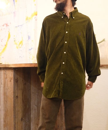 『Ralph Lauren』 Dark green corduroy shirt / size XL