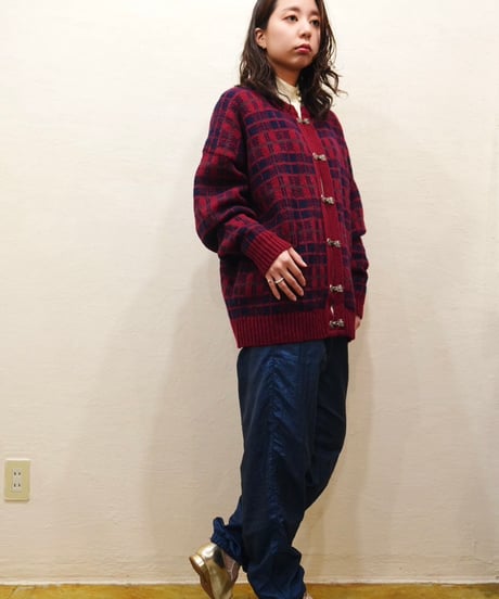 70s-80s Cherry Red Checkered Nordic Cardigan