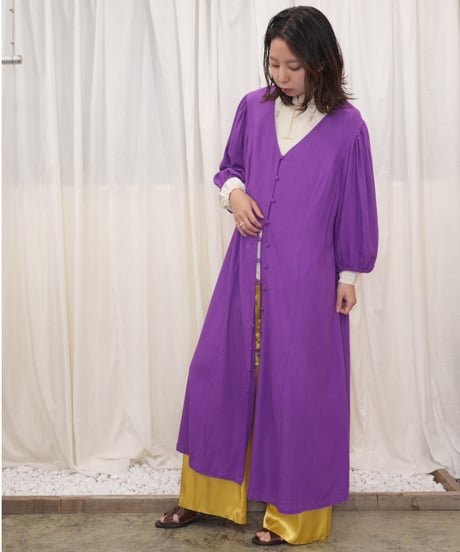 Purple Button Front Puff Sleeve Dress