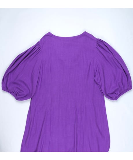 Purple Button Front Puff Sleeve Dress
