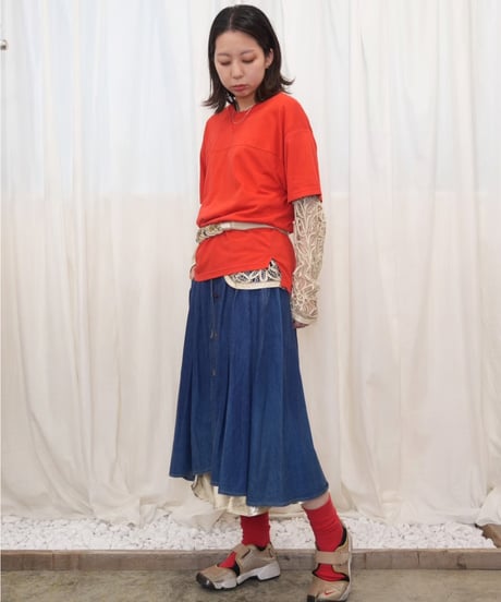 90s Button-Front Denim Pleated Skirt