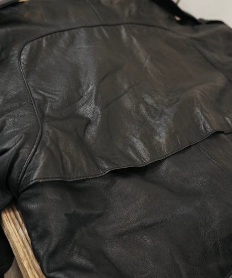 80s-90s Black All Leather Trench coat