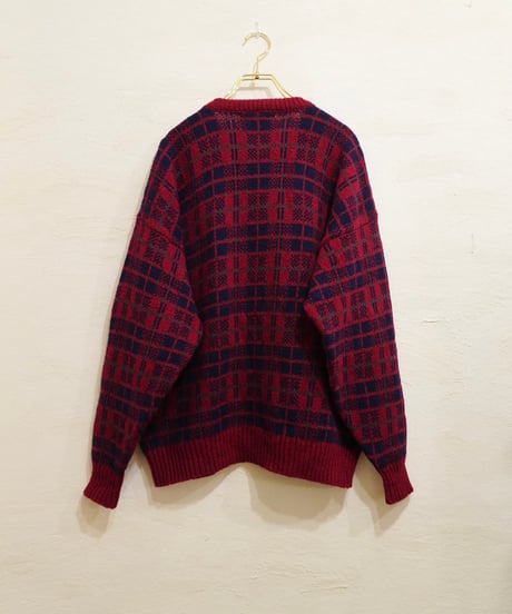 70s-80s Cherry Red Checkered Nordic Cardigan