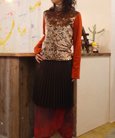 Mixed Fabric Stand Collar Top
