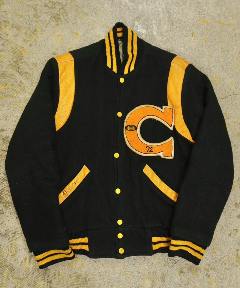 70's 黒×黄色 ウール×レザー スタジャン / size 36程度 | end of mAnTh