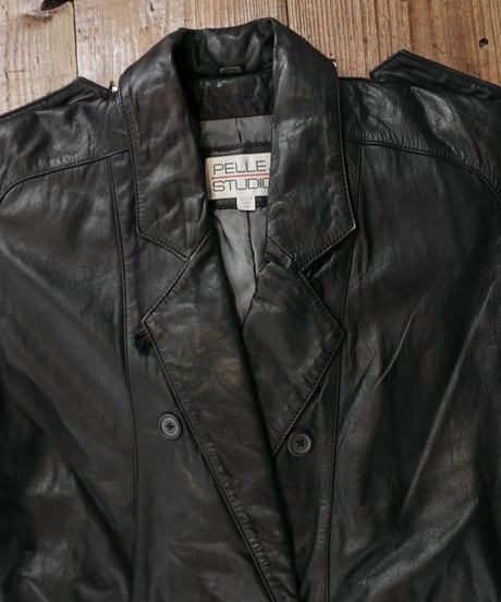 80s-90s Black All Leather Trench coat