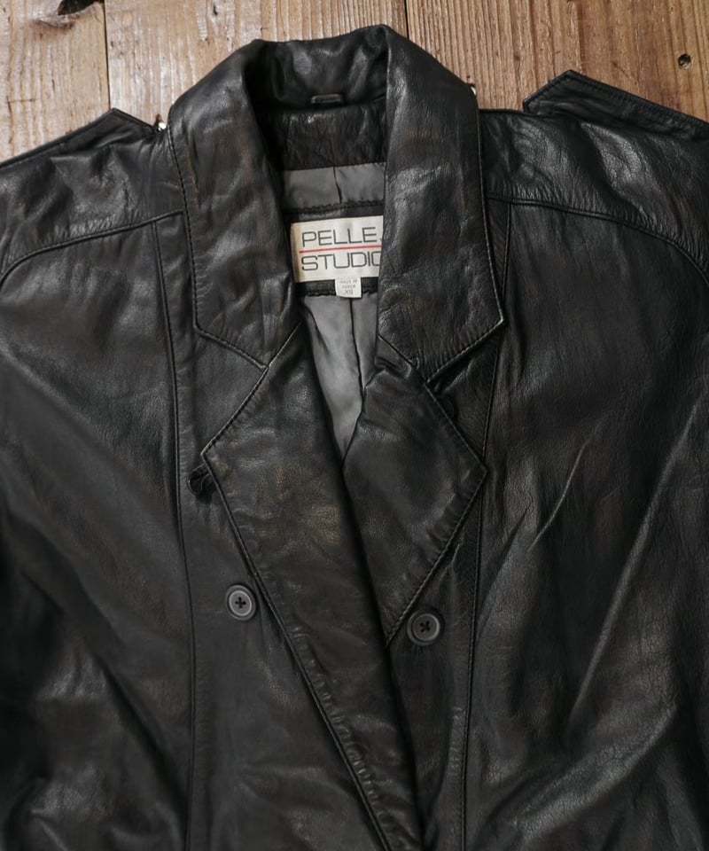80s-90s Black All leather Trench coat | end of