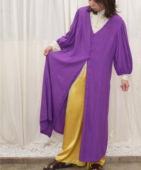 Purple Button Front Puff Sleeve Dress