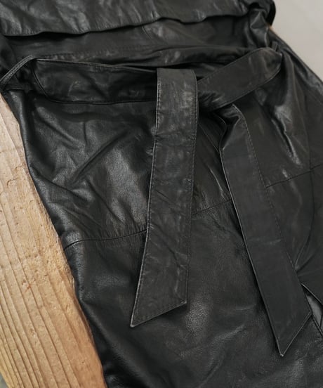 80s-90s Black All Leather Trench coat