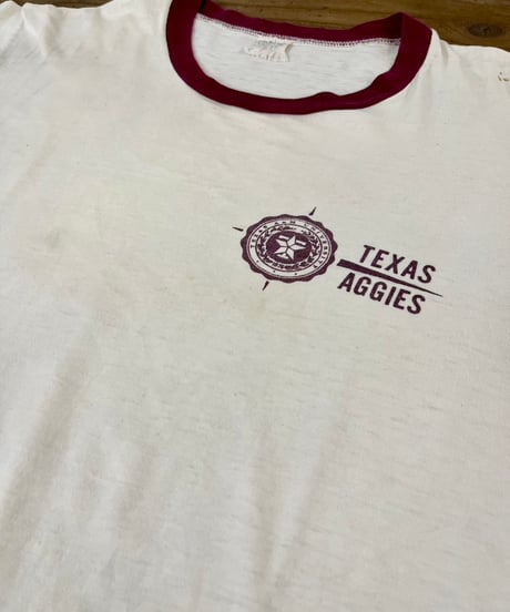 60s Champion Productsタグ “TEXAS AGGIES”リンガーTシャツ / size L
