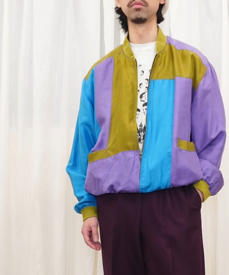 90s multi-pattern silk Blouson