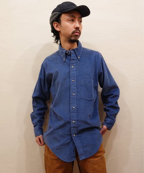 80s 『L.L.Bean』 ブルー ボタンダウン コーデュロイシャツ
