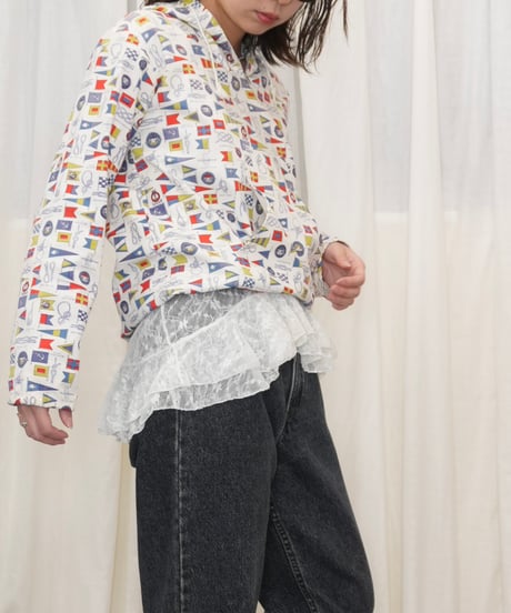 70s Signal Flag & Rope Knot Print Cotton Anorak