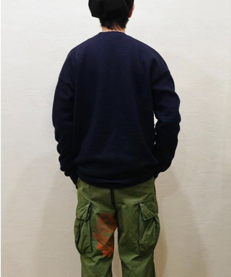 50-60s Vネック レタードセーター 紺×黄色 長リブ / size XL程度 | end