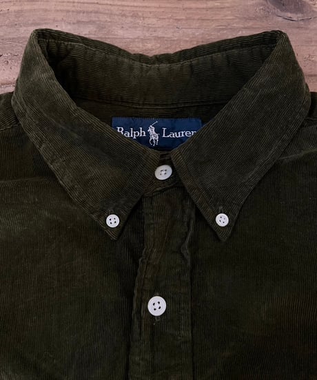 『Ralph Lauren』 Dark green corduroy shirt / size XL