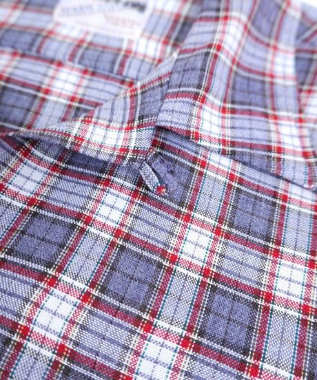 60s 『Milliken's』 Open-collar rayon check shirt / size M