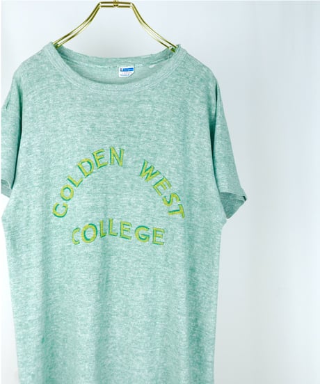 70s "Champion" Heather Green College print T-shirt / size L