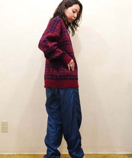 70s-80s Cherry Red Checkered Nordic Cardigan