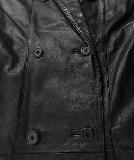 80s-90s Black All Leather Trench coat