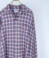 60s 『Milliken's』 Open-collar rayon check shirt / size M